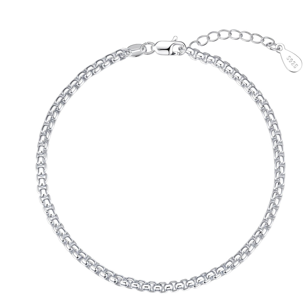 TOPCRED 925 Sterling Silver 3mm Box Chain Bracelet for Women 7 Inches