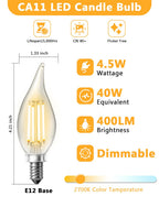 DAYBETTER Chandelier Light Bulbs, Candelabra Light Bulbs 40 Watt Equivalent E12 LED Bulb Dimmable, 2700K Soft Warm White, 4.5W 400LM, Flame Tip Vintage Candle Light Bulb, 12 Pack