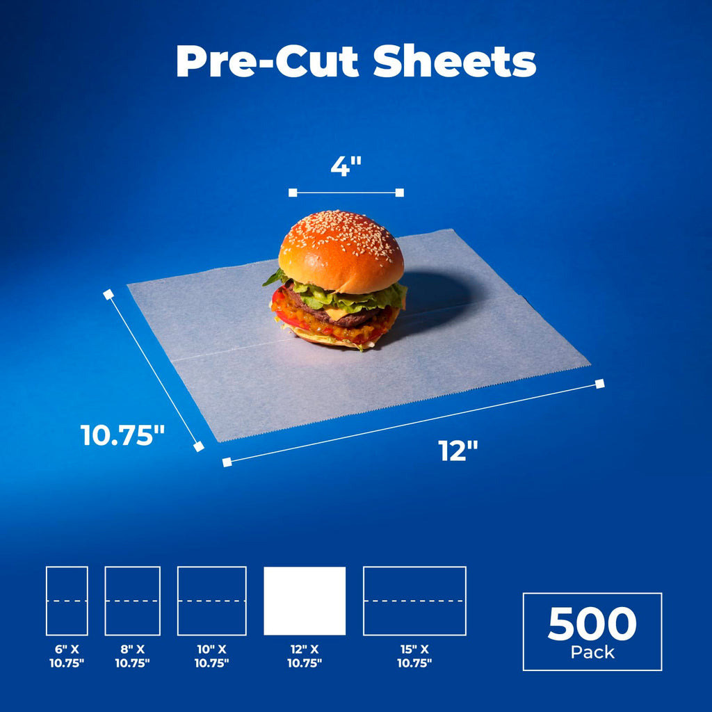 Fit Meal Prep [500 Pack] 12 x 10.75" Wax Paper Sheets for Food, Interfolded Precut Deli Pop Up Grease-Proof Sandwich Paper Wraps, Waterproof for Lunch, Food Basket, Microwave Cover, BBQ