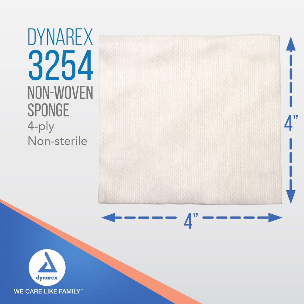 Dynarex Non-Woven Sponges, 4"x4", 200 Count, 2 Pack | 4 Ply | Non-Sterile | Highly-Absorbent | Less Linting