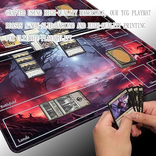 MTG Playmat Size 24x14in Free Storage Bags Non-Slip Backing Printing, Ideal for Card Game Enthusiasts TCG Playmat (with Zone,Ashes of The Fallen)