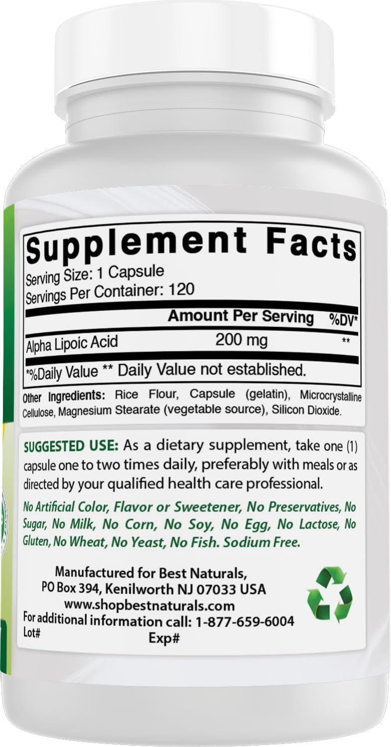 Best Naturals Alpha Lipoic Acid 200 Mg 120 Capsules (120 Count (Pack of 2))