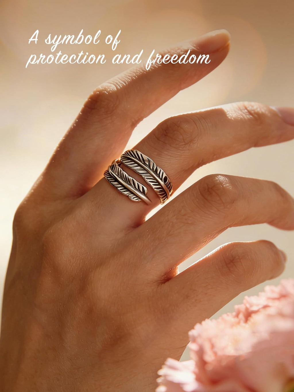 AVECON S925 Sterling Silver Rings, Adjustable Feather Gift for Women & Men