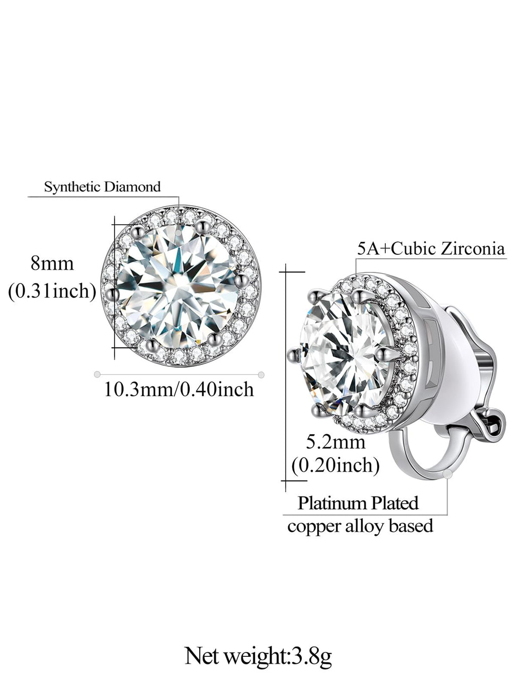 FindChic April Diamond Clip On Earrings for Women Silver Birthstone