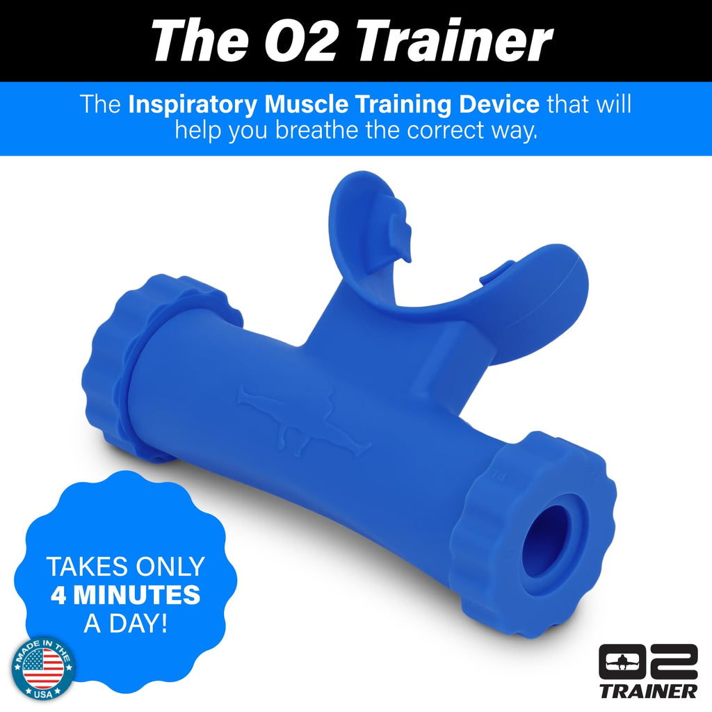 Bas Rutten O2Trainer: Breathing Muscle Training Device | Lung Power & Endurance Tool for Athletes, Singers & High-Altitude Performance | Diaphragmatic Respiratory Trainer | 16 Resistance Caps | Blue