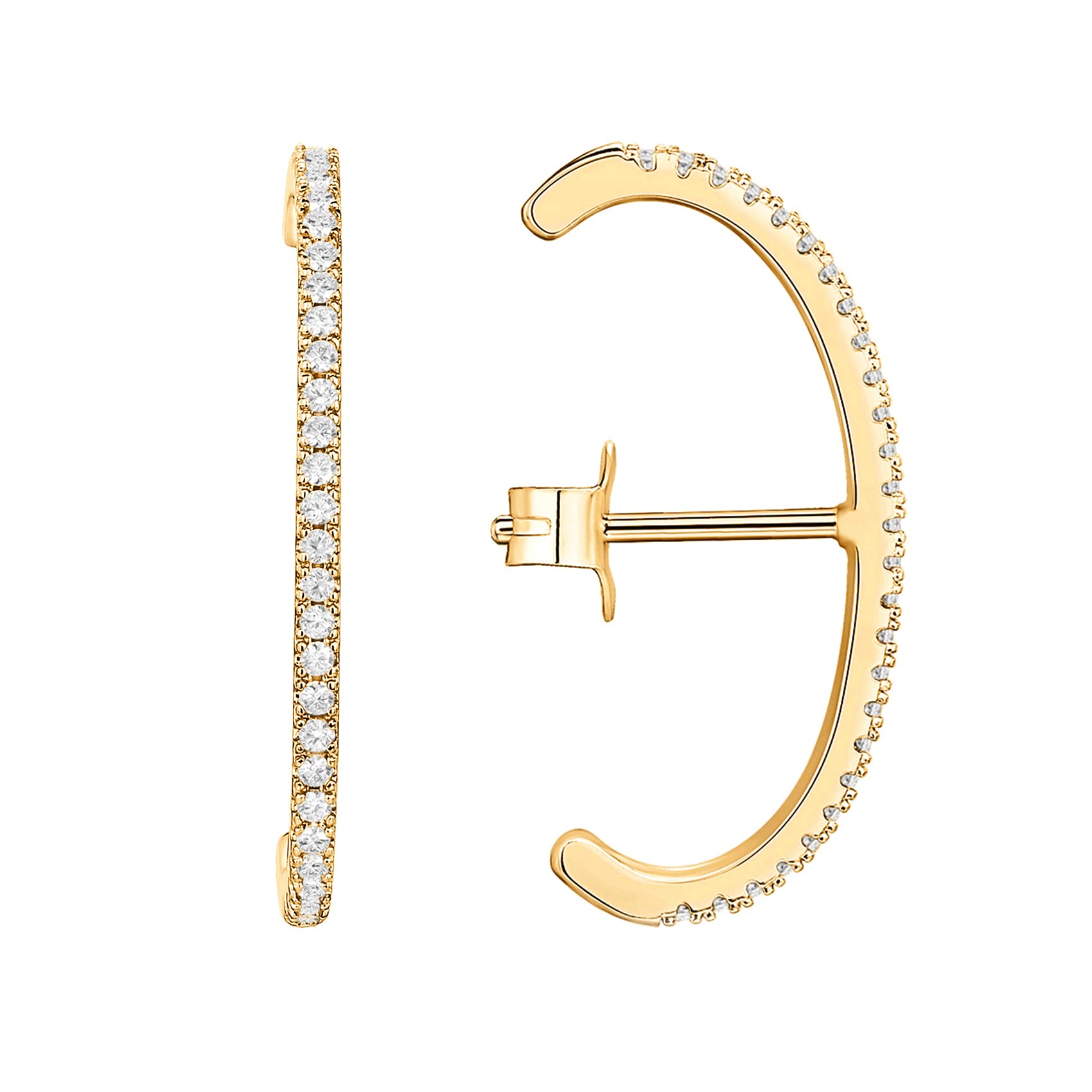 PAVOI CZ Minimalist Ear Cuffs for Women, Yellow Gold, Size 23.5 Millimeters