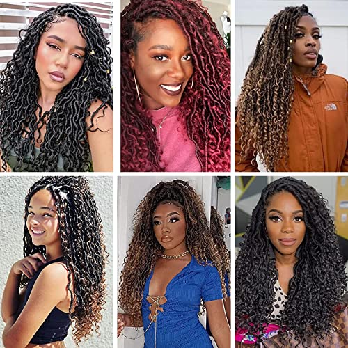 Goddess Locs Crochet Hair 18 Inch 7 Packs Faux Locs Crochet Hair Soft Crochet Locs Boho Faux Locs Crochet Hair Synthetic Hippie Locs Pre Looped Crochet Braids Curly Ends (18 Inch, 1B/BG)