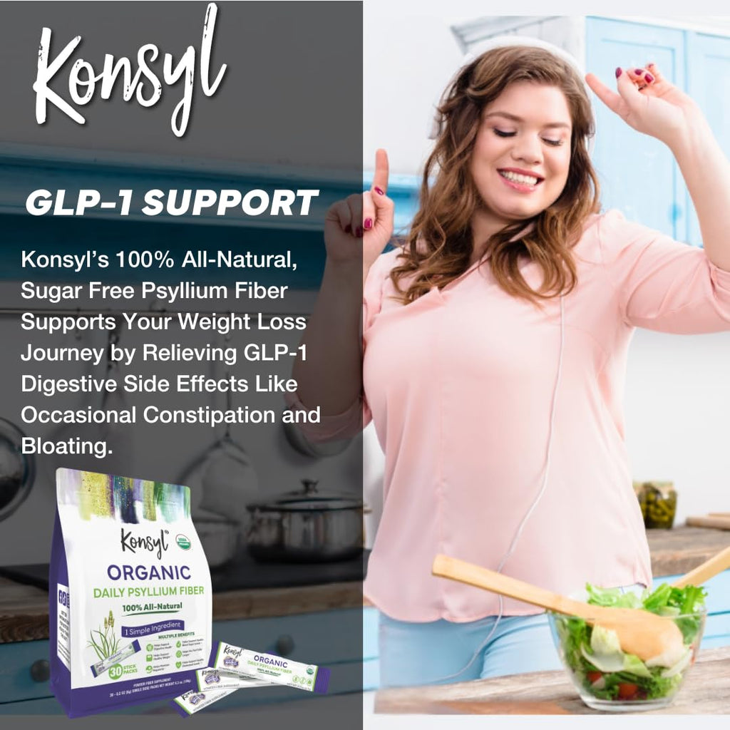Konsyl Organic Daily Psyllium Fiber Stick Packs - On-The-Go Fiber Supplement Powder - Convenient, All-Natural Soluble Fiber, Gluten-Free & Sugar-Free, Vegan & Keto - 30 Packets