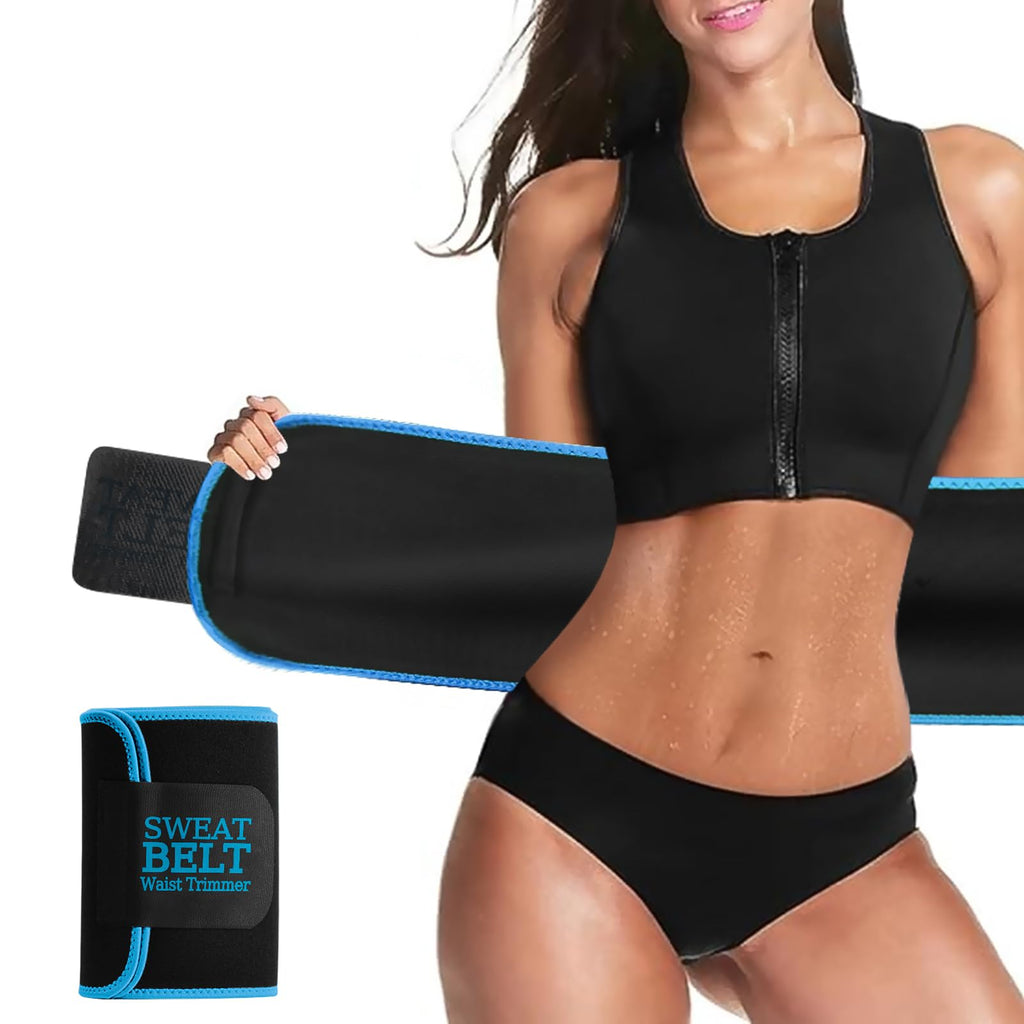 AMZBOSS Waist Trainer for Women Lower Belly Fat, Waist Sweat Band for Women, Belly Band Sweat Belt, Stomach Wrap, Faja Body Shaper (Blue, Large)