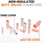 SVAAR 560 PCS 26-6 AWG Non-Insulated Butt Connectors Crimp Repair Butt Splices Kit, Uninsulated Butt Splice Connectors for 26 to 6 Gauge Wire, Heavy Duty Pure Copper Seamless Barrel Butt Terminals