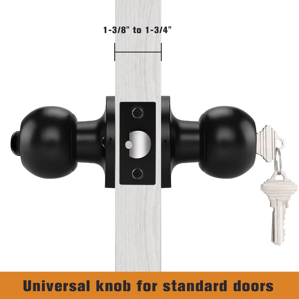 Probrico Black Door Knob Exterior Door Knobs with Lock, Keyed Alike Door Locksets for Front Door, Interior Door Lock with Ball Knob, Black Finished, 5 Pack