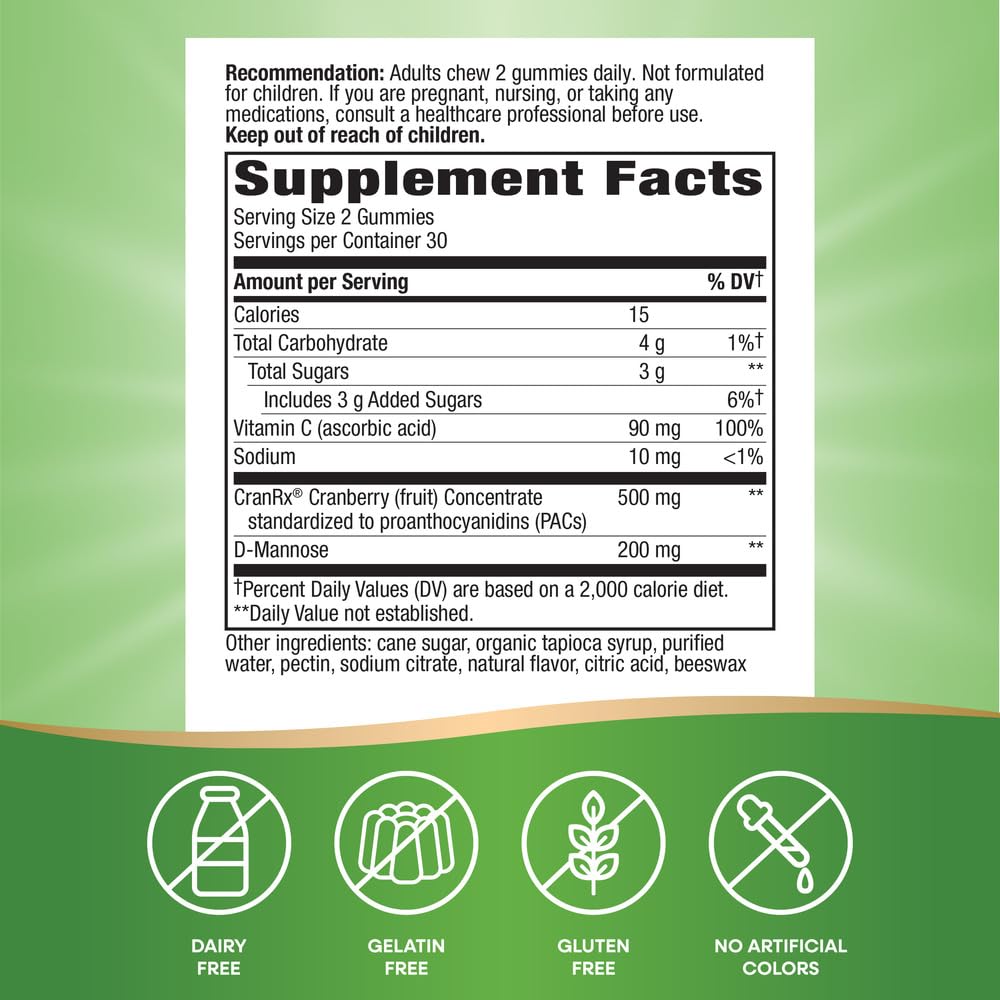 Nature's Way CranRx Gummy Urinary Health BioActive Cranberry + D-Manonse + Vitamin C, 60 Gummies