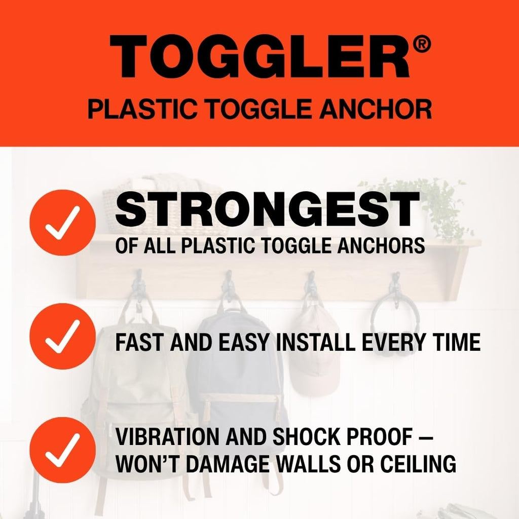 TOGGLER Toggle TB Drywall Anchor with Screws, 20 Pack, 3/8" to 1/2"