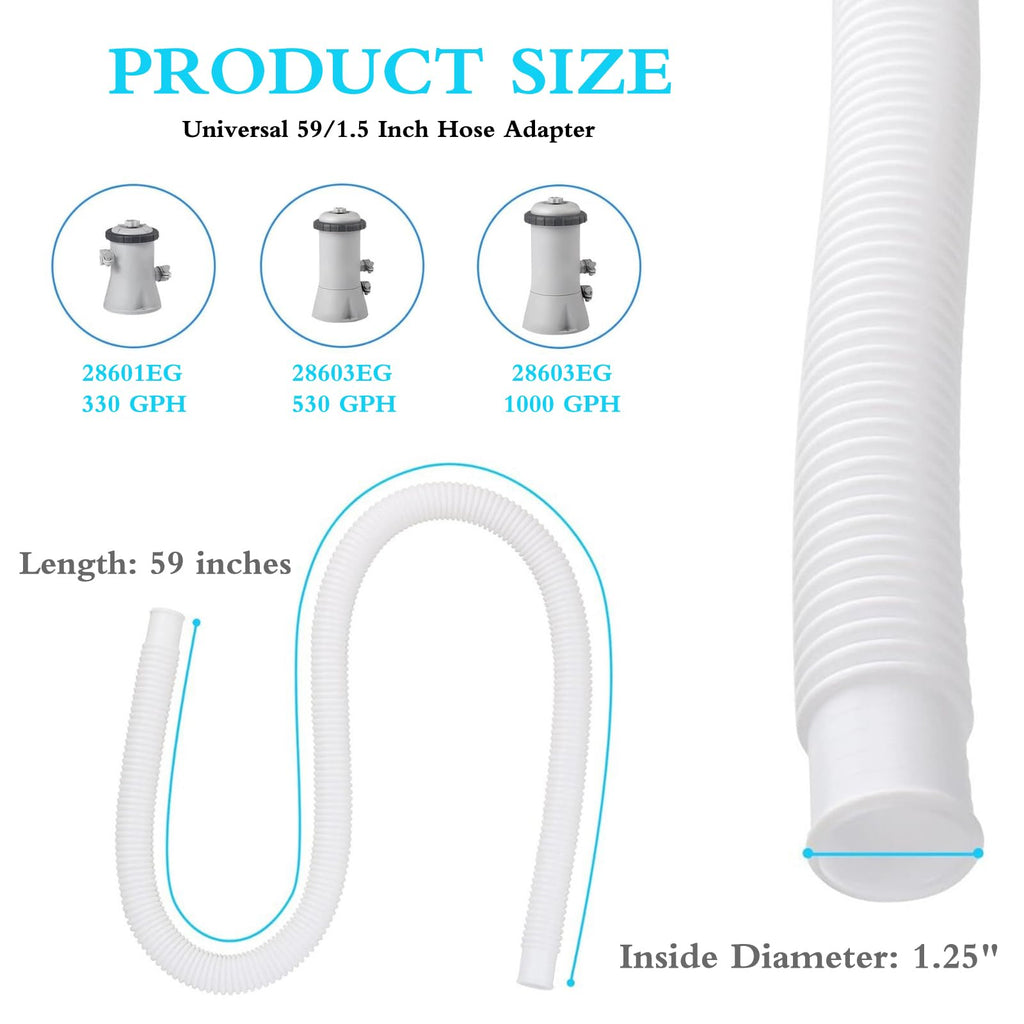 3 Pcs 1.25" Pool Hose, 59" Long Accessory Pool Pump Replacement Hoses, Compatible with All Above Ground Pool Filter Pumps that Use 1 1/4 Diameter Hoses