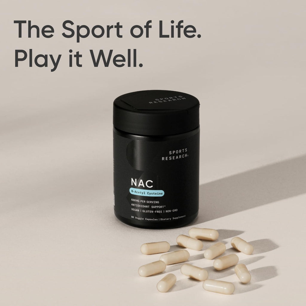 Sports Research N-Acetyl L-Cysteine (NAC) 600mg, 90 Veggie Capsules - Vegan, Non-GMO, Gluten Free. Lemon Aroma (Pack of 2)