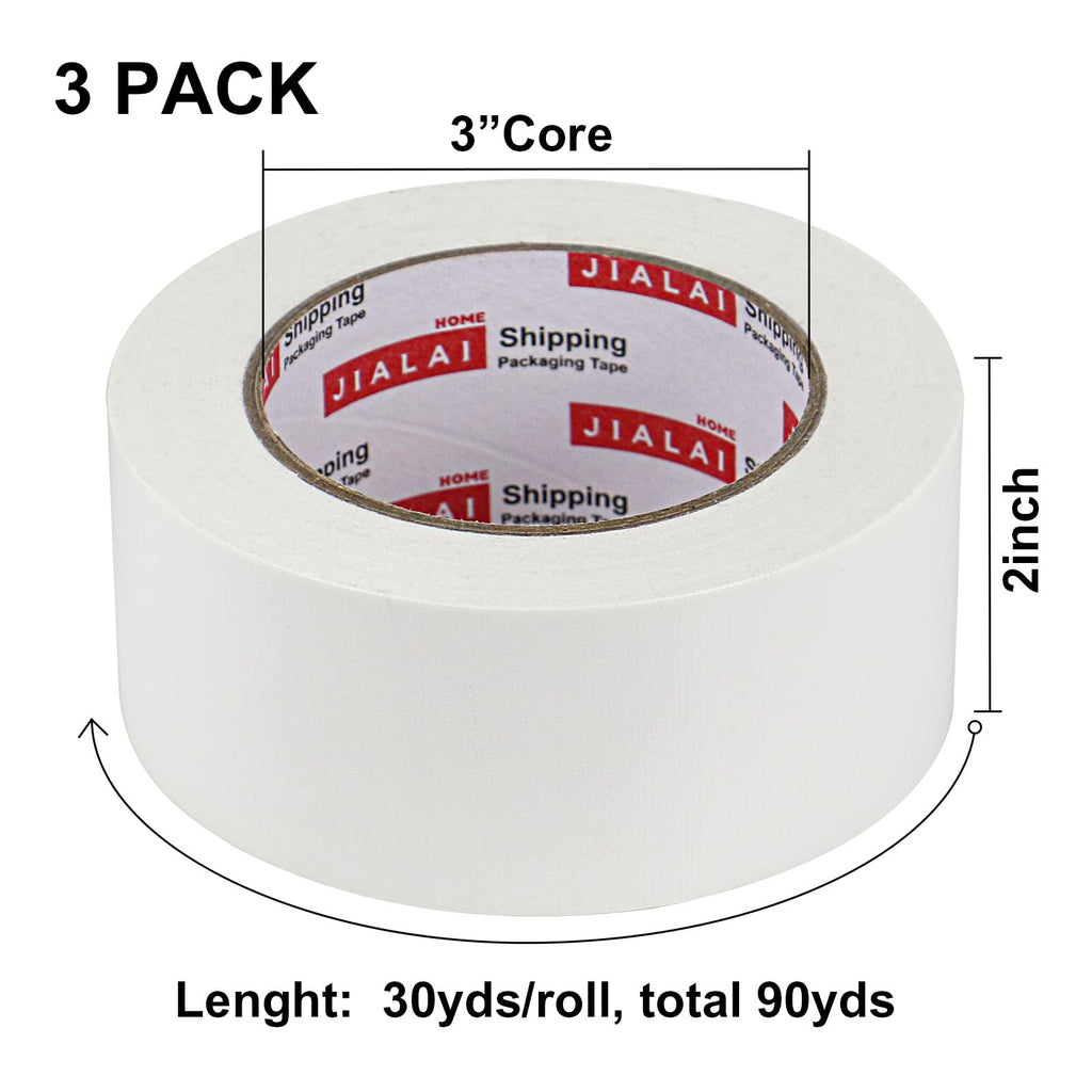 JIALAI HOME Duct Tape Heavy Duty - White Tape Duct 2 Inches x 30 Yards 3 Pack, 8.27 mil, Strong, Flexible, No Residue, All-Weather and Tear by Hand - for Repairs, Industrial, Professional Use