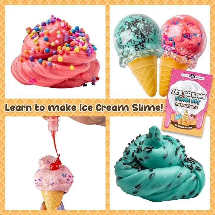Original Stationery Ice Cream Slime Kit for Girls Toys, DIY Cherry-Scented Slime Making Set with 31 Pieces, Fun Arts and Crafts for Kids Ages 8-12, Birthday Gift