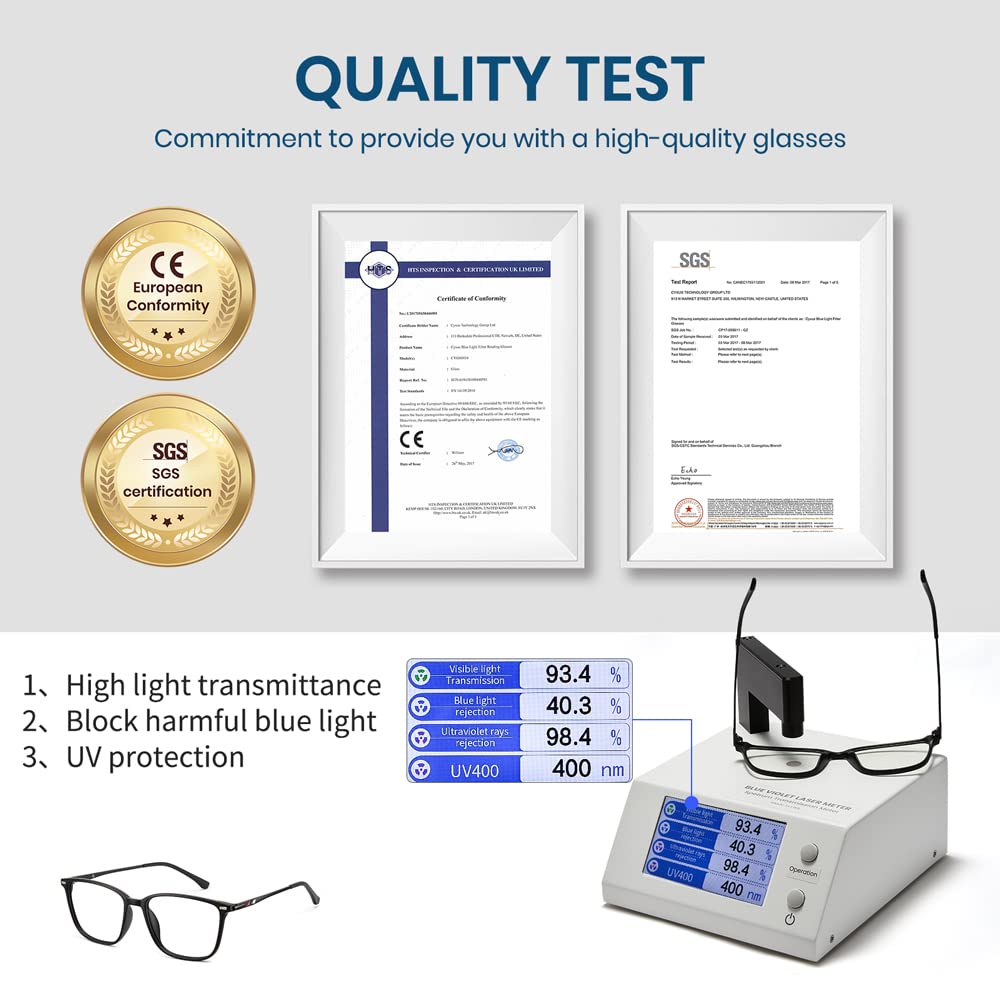 Cyxus Blue Light Blocking Glasses Men Woman Square TR90 Frame Anti Eyestrain Office Computer Gaming Study 8208
