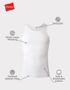 Hanes Men's Cotton Tank Undershirts Pack, Moisture-Wicking Ribbed Tanks, lightweight, White 6-pack, Medium