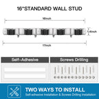 IMILLET 2 Pack Wall Mount Broom Holder Stainless Steel 5 Racks with 4 Hooks Broom Organizer Self Adhesive Heavy Duty Laundry Room, Garage Organization Storage