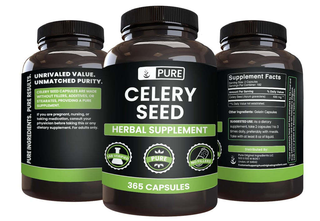 Pure Original Ingredients Celery Seed (365 Capsules) No Magnesium Or Rice Fillers, Always Pure, Lab Verified