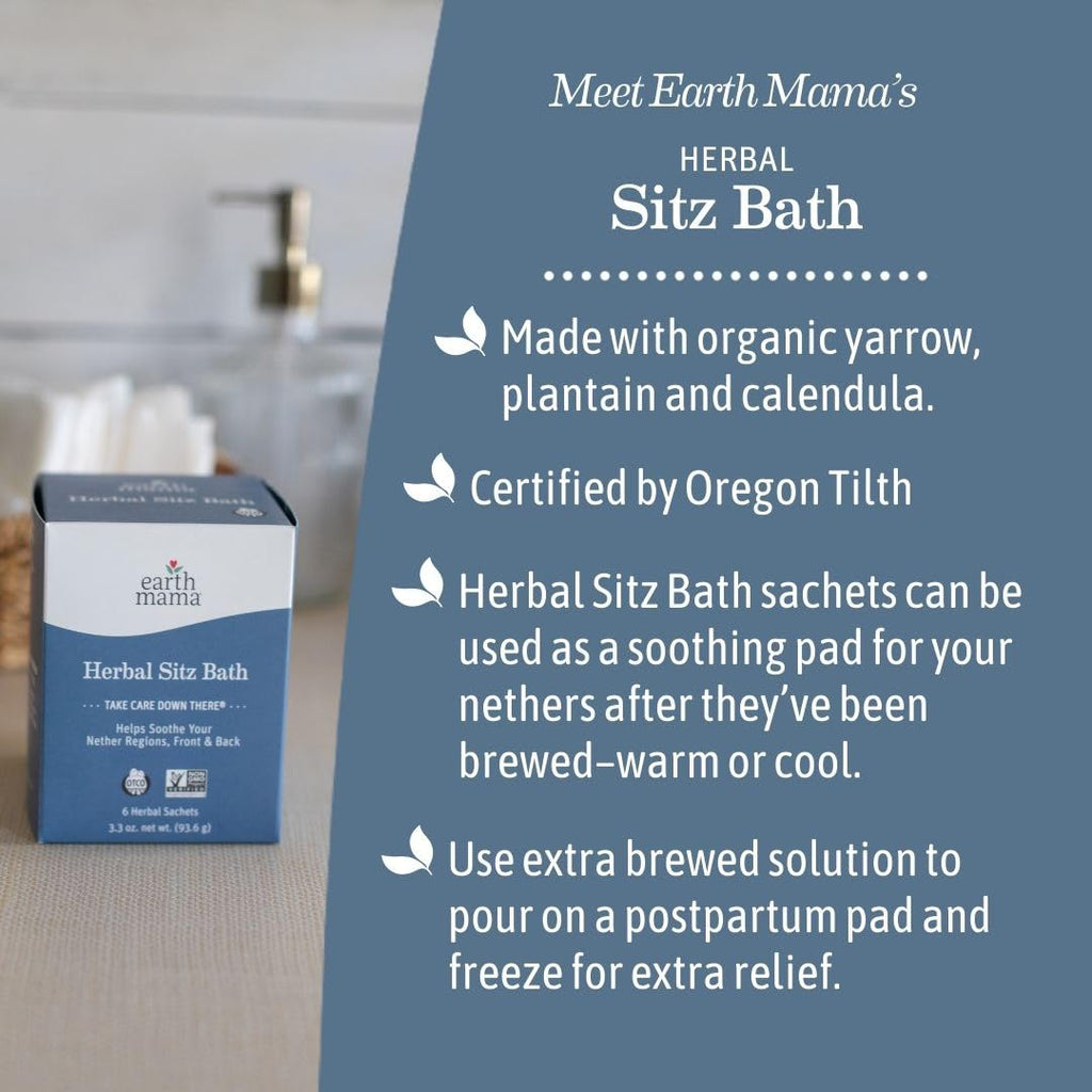 Earth Mama Herbal Sitz Bath | Pregnancy & Postpartum Essentials, Soothing Sitz Bath for Hemorrhoids with Witch Hazel, & Calendula, 6-Count (2-Pack)