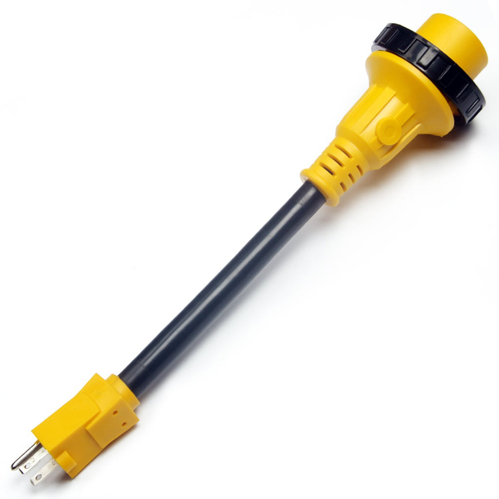 RV 30 Amp to 110 Adapter Power Cord 12 Inch-NEMA 5-15P to L5-30R 15 Amp to 30 Amp Male to Female RV Electrical Adapter with Twist Lock,Plug in 30amp RV/Camper into A 15 Amp Electrical Outlet,15A/125V