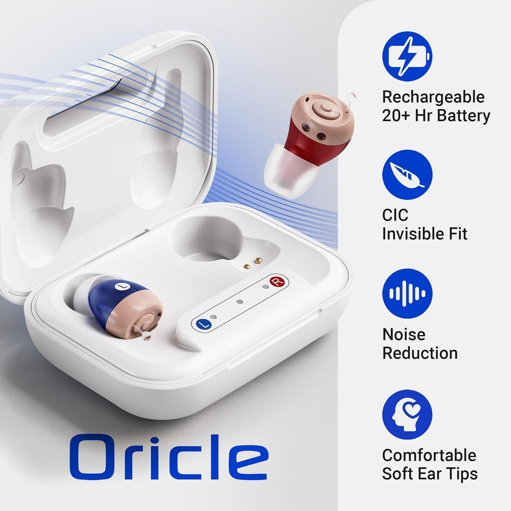 Oricle Standard 2.0 Hearing Aids for Seniors - Oricle Hearing Aids for Adults with Advanced Noise Cancellation - Easy Volume Control with Portable Charging Case