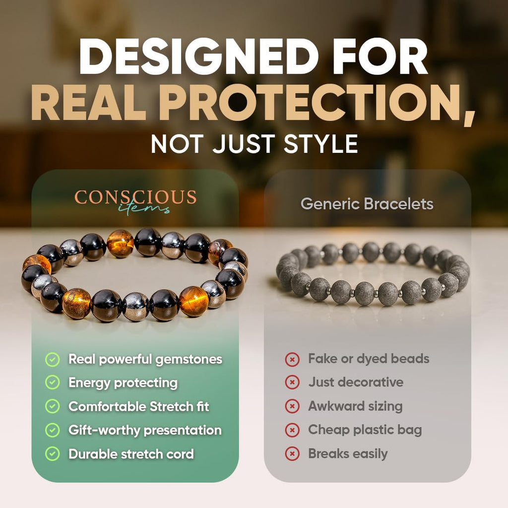 Conscious Items Triple Protection Crystal Bracelet for Women & Men, 7.87 in