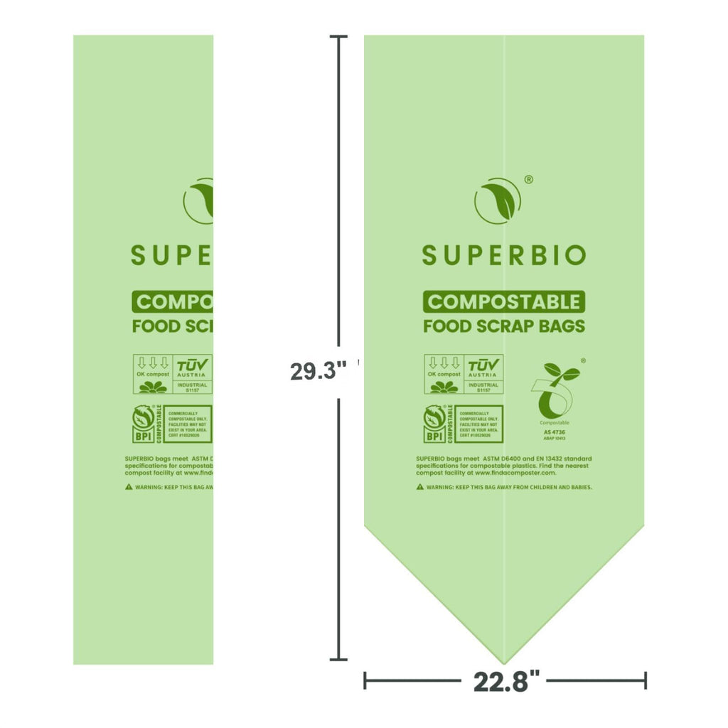 SUPERBIO 13 Gallon Compostable Kitchen Waste Bags, 50 Count, 1 Pack, Flat top Food Scrap bags, Certified by BPI and OK compost INDUSTRIAL, 49.2L, 0.87 Mil