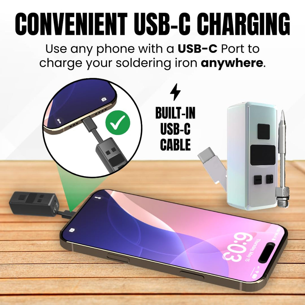 Mini Rechargeable Soldering Iron Pen, with Built-In USB C Battery Cable, Adjustable Voltage 1.5v-4.2v, LED Display, Removable Thread Burner Tip (Pearlescent)