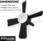 Bell+Howell Socket Breeze Socket Fan Light with Remote, Portable Small Ceiling Fans with Lights for Bedroom, Kitchen, Living Room, Ceiling Fan with Light 3500K, 1000 Lumens, Screws into E26/E27