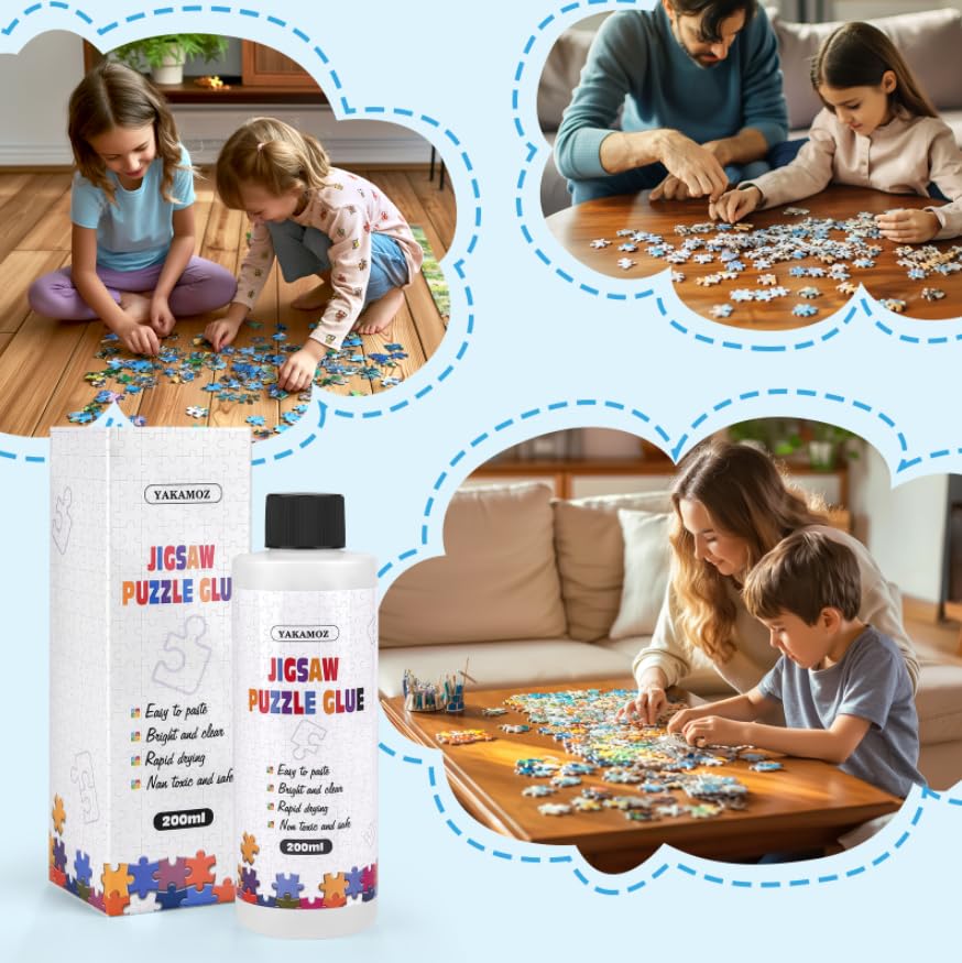 YAKAMOZ Clear Jigsaw Puzzle Glue with Precision Applicator – Non-Toxic, Quick Dry & Water-Soluble for Puzzles up to 10000 Pieces (400ML)