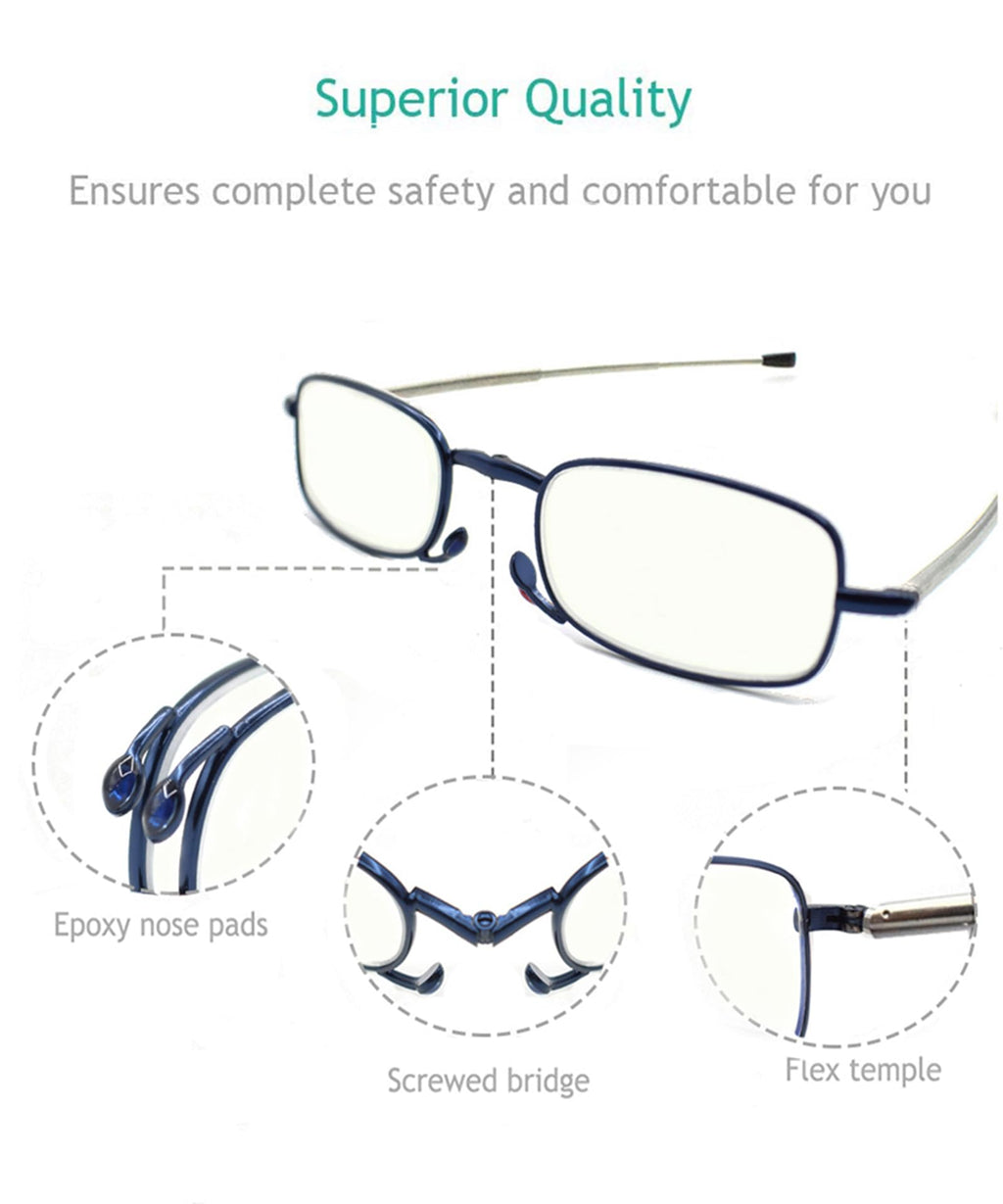sevenplus 3 Pack Reading Glasses Blue Light Blocking, Anti UV Glare, Foldable Computer Spring Hinge Readers for Women Man 2.50X