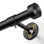 YaFex Heavy Duty Curtain Rods 32-150 Inch, 1 Inch Adjustable Black Curtain Rod for Windows, Extra Long Window Treatment Rods with Aluminium Finials, Easy Installation