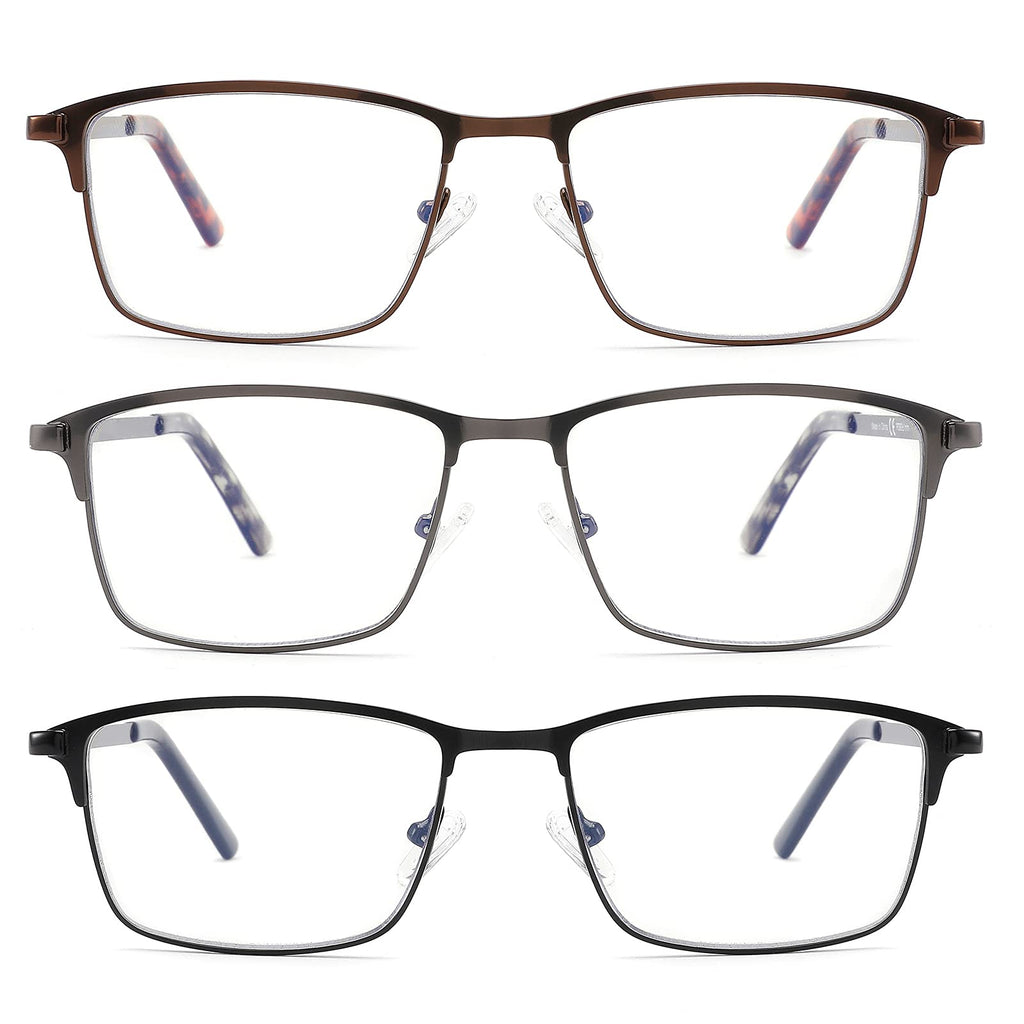 CRGATV 3-Pack Reading Glasses for Men Blue Light Blocking Metal Full Wide Frame Computer Readers Anti UV/Eye Strain/Glare (+1.75 Magnification Strength)