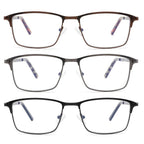 CRGATV 3-Pack Reading Glasses for Men Blue Light Blocking Metal Full Wide Frame Computer Readers Anti UV/Eye Strain/Glare (+1.75 Magnification Strength)
