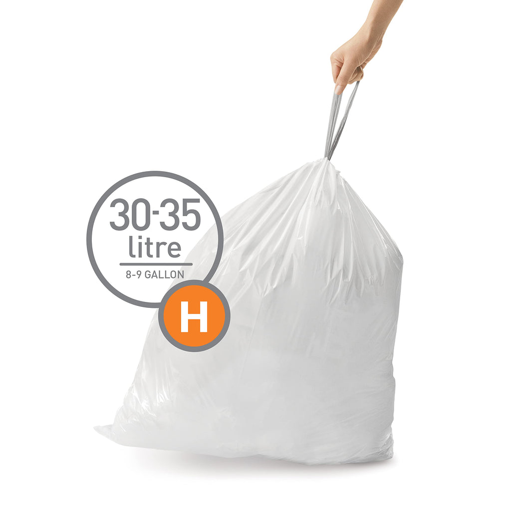 simplehuman Code H 60 Count, Dispenser Pack Custom Fit Liners, Drawstring Trash Bags, 30-35 Liter / 8-9.2 Gallon, White