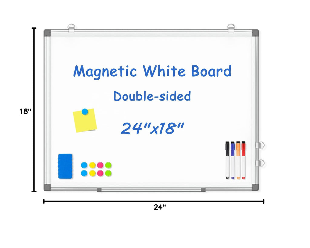 Double-Sided White Board Dry Erase Magnetic Whiteboard Wall 24x18 Silver