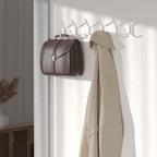 GWAAZXGZ Coat Rack Wall Mount Hooks - 15 Inch Matte White Metal 6-Hook Organizer Wall Mounted, Modern Kids Room, Entryway & Bathroom Hanger for Beach Towels, Coats, Purses, Bags (2 Pack)