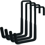 Gueryee 4 Pcs Rafter Hooks, Upgraded Fence Hangers, Heavy Duty Bike Hanger for Garage, Ladder Hook, Black Large S Hooks for Hanging Hose, Plants, Chairs, Bikes, Ladders, Cords and More