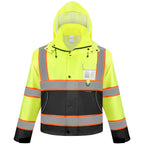 TICONN Reflective Rain Jacket Safety Jacket, Waterproof Hi Vis Rain Coat, Class III High Visibility Coat (Yellow&Black, L)