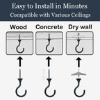 Evsteluo Heavy Duty Ceiling Hooks for Hanging Plants 4 Pack (Black)