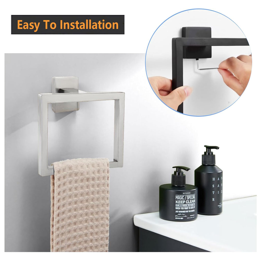 JOPOFI 2-Piece Towel Ring - Thicken SUS 304 Stainless Steel Towel Holder, Towel Racks for Bathroom, Square Modern Design Hand Towel Holder, Contemporary Hand Towel Bar - Brushed Nickel
