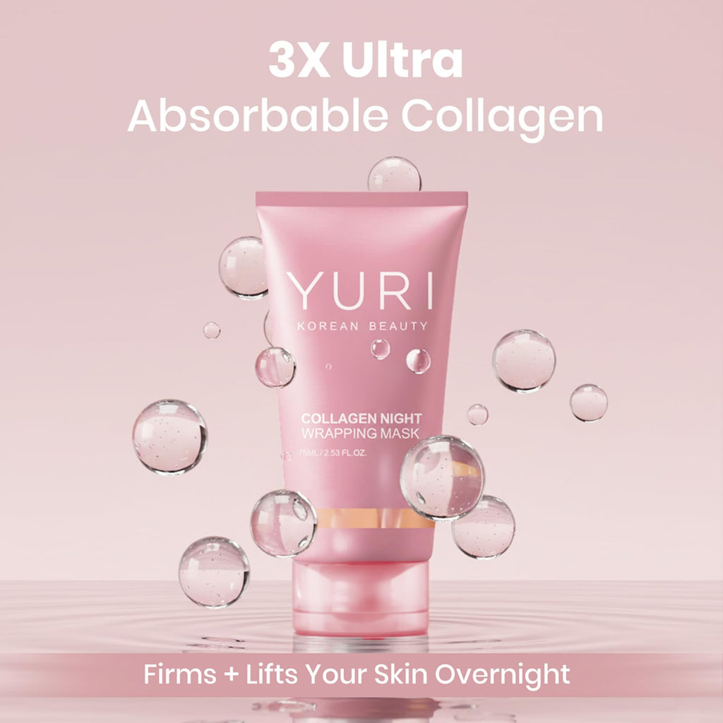 YURI BEAUTY Collagen Night Wrapping Mask, Collagen Overnight Glass Skin Peel Off Face Mask, Elasticity & Hydration Care, Restored Balance & Ongoing Renewal, All Skin Types Skincare (2.53 fl.oz)
