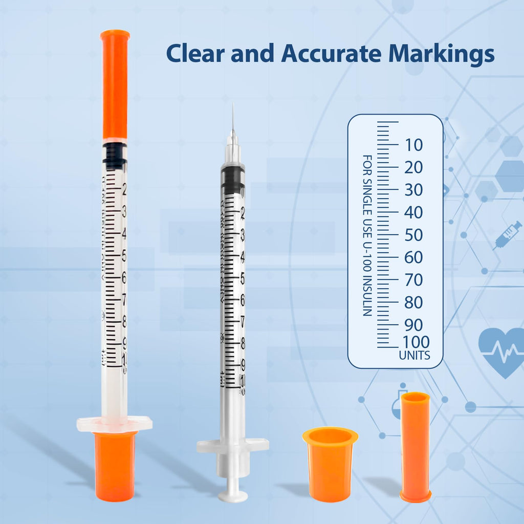 100 Pack Syringes with Needle, 1ml 31G 5/16 Inch 8mm Disposable Syringe, U-100 Lab Tools, Individual Wrapped