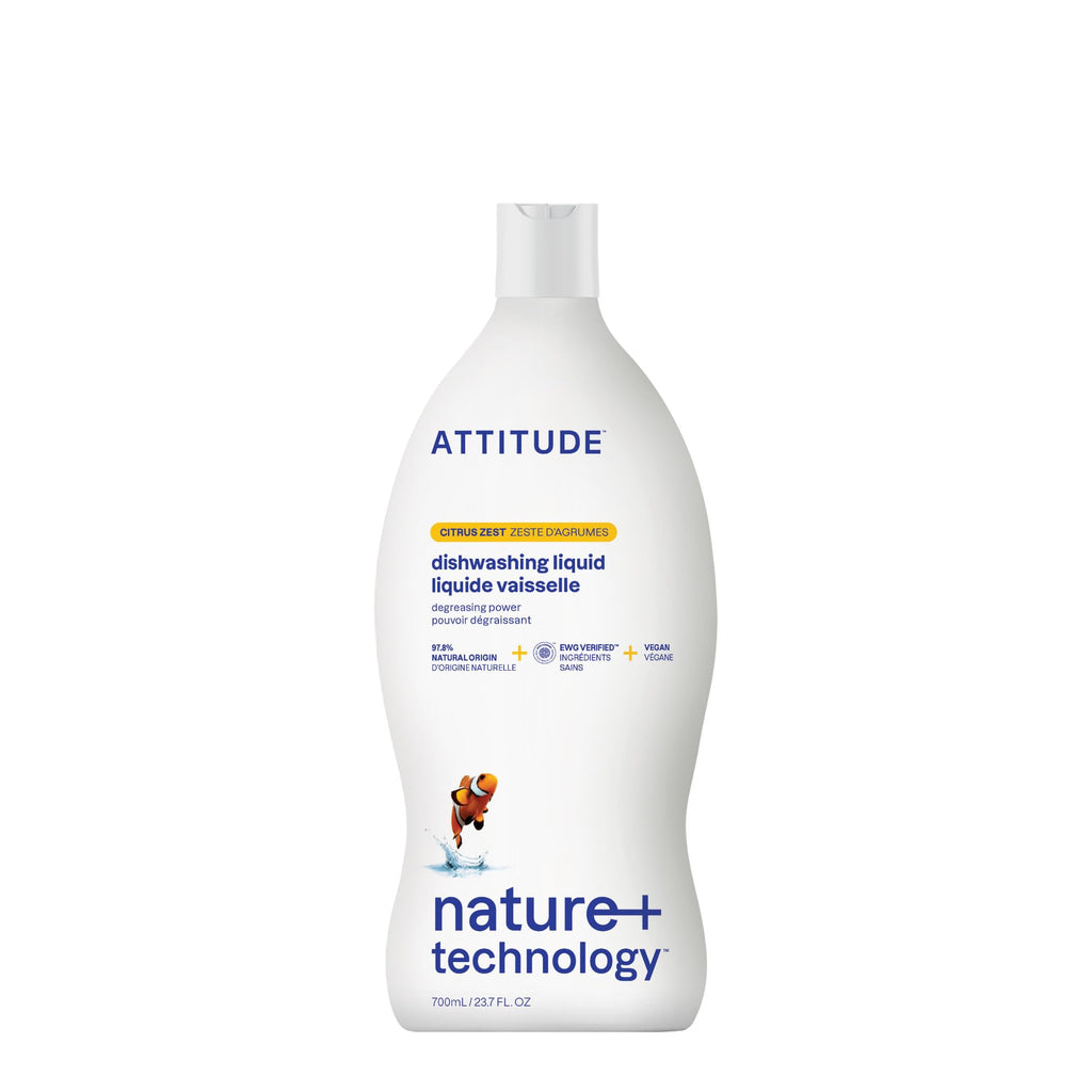 ATTITUDE Dish Soap, EWG Verified, Plant-Based & Vegan Dishwashing Liquid, Naturally Derived, Citrus Zest, 23.7 Fl Oz