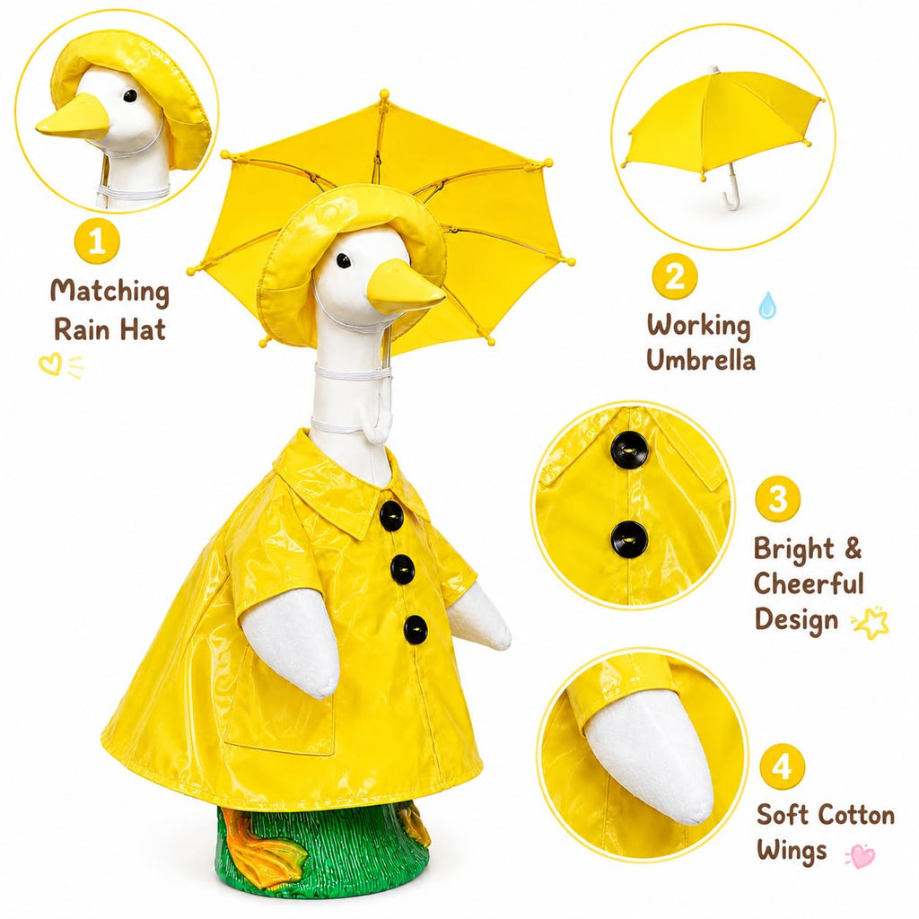 Porch Goose Outfits 23 Inch, Goose Clothes with Waterproof Raincoat & Umbrella | Easy-On Costume for Garden Statue Decor ViresSpire