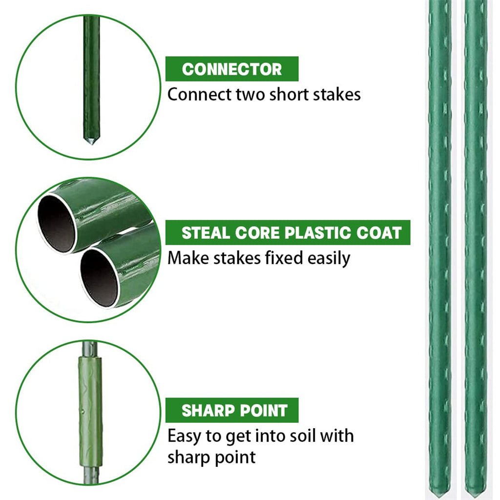 Garden Stakes, Sturdy Plant Support Sticks - 20PCS Plastic Coated Steel Core Stakes with 5PCS Connector for Climbing Plants, Beans & Shrubs (16.1 Inch Length)