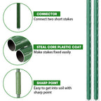 Garden Stakes, Sturdy Plant Support Sticks - 20PCS Plastic Coated Steel Core Stakes with 5PCS Connector for Climbing Plants, Beans & Shrubs (16.1 Inch Length)